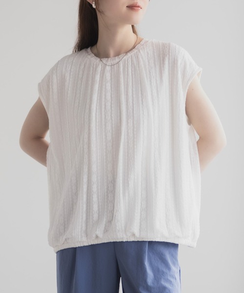 HusHusH（ハッシュアッシュ）の「HusHusH レースバルーンフレンチTシャツ（シャツ/ブラウス・レディース・オフホワイト/ブルー/ブラック・M/L）」の7枚目の写真