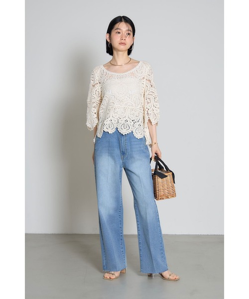 &. NOSTALGIA（アンドドットノスタルジア）の「センタープレスカットオフデニムパンツ（デニムパンツ・レディース・インディゴブルー/サックスブルー・M/S）」の14枚目の写真