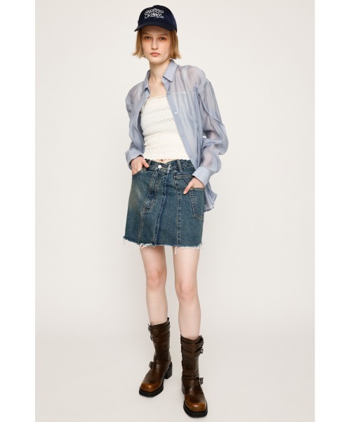 SLY（スライ）の「J/W ASYMMETRY REMAKE S/SK ジャストウエスト アシンメトリー リメイク ショートスカート（デニムスカート・レディース・ブルー・1/0）」の9枚目の写真