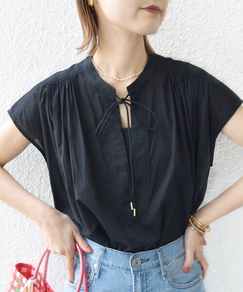 SHIPS for women / シップスウィメン 〈手洗い可能〉スキッパー タック フレンチ スリーブ ブラウス セール】〈手洗い可能〉スキッパー タック フレンチ スリーブ