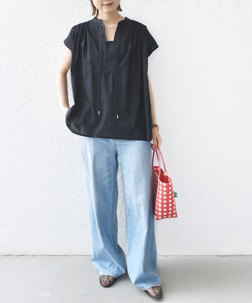 SHIPS for women / シップスウィメン 〈手洗い可能〉スキッパー タック フレンチ スリーブ ブラウス SHIPS｜<手洗い可能>スキッパー タック フレンチ スリーブ