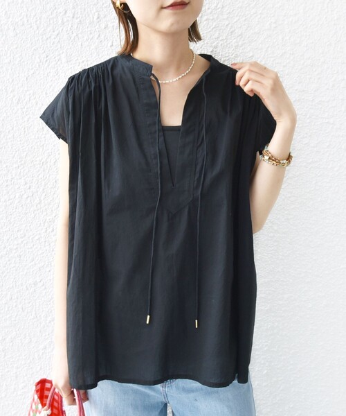 SHIPS for women / シップスウィメン 〈手洗い可能〉スキッパー タック フレンチ スリーブ ブラウス セール】〈手洗い可能〉スキッパー タック フレンチ スリーブ