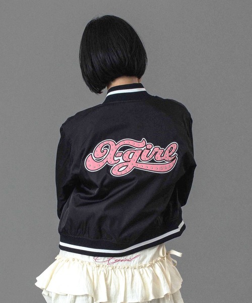 X-girl(エックスガール)の「CHEERFUL LOGO VARSITY JACKET(スタジャン・レディース・グレー/ブラック・M/S)」の15枚目の写真