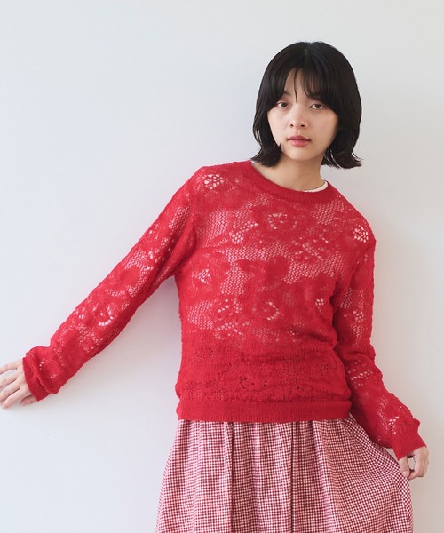 bulle de savon（ビュルデサボン）の「hana hana mohair プルオーバー（ニット/セーター・レディース・レッド/サックスブルー/チャコールグレー・FREE）」の5枚目の写真