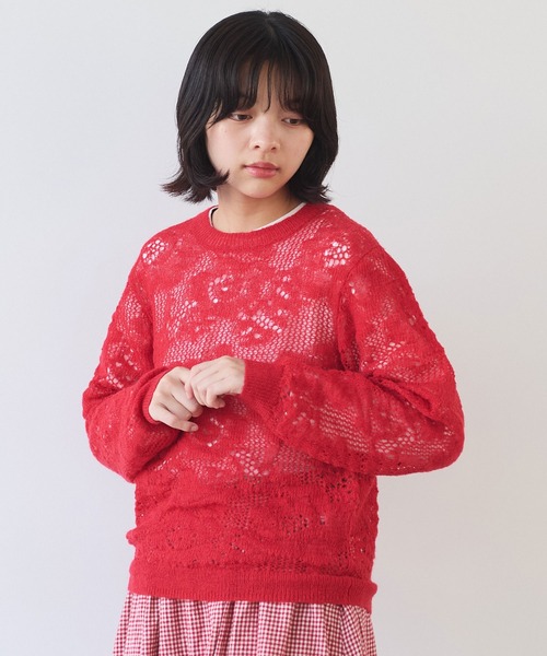 bulle de savon（ビュルデサボン）の「hana hana mohair プルオーバー（ニット/セーター・レディース・レッド/サックスブルー/チャコールグレー・FREE）」の7枚目の写真