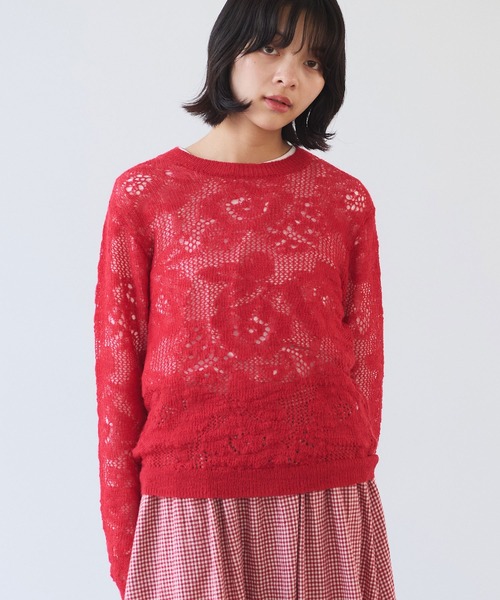 bulle de savon（ビュルデサボン）の「hana hana mohair プルオーバー（ニット/セーター・レディース・レッド/サックスブルー/チャコールグレー・FREE）」の4枚目の写真