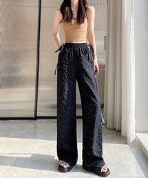 リボンウエスト 立体フラワーパターン フェミニンワイドパンツ【4色展開】