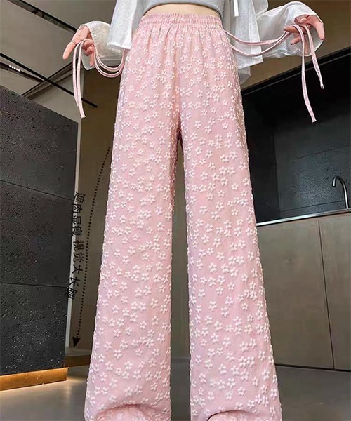 gossip！ロサンゼルス（ゴシップロサンゼルス）の「リボンウエスト 立体フラワーパターン フェミニンワイドパンツ【4色展開】（その他パンツ・レディース・ブラック/ブルー/ホワイト/ピンク・FREE）」の11枚目の写真