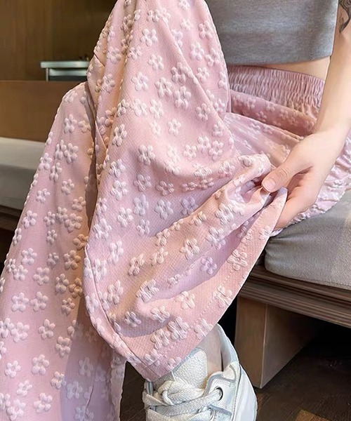 gossip！ロサンゼルス（ゴシップロサンゼルス）の「リボンウエスト 立体フラワーパターン フェミニンワイドパンツ【4色展開】（その他パンツ・レディース・ブラック/ブルー/ホワイト/ピンク・FREE）」の8枚目の写真