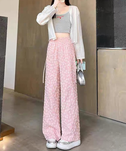 gossip！ロサンゼルス（ゴシップロサンゼルス）の「リボンウエスト 立体フラワーパターン フェミニンワイドパンツ【4色展開】（その他パンツ・レディース・ブラック/ブルー/ホワイト/ピンク・FREE）」の9枚目の写真
