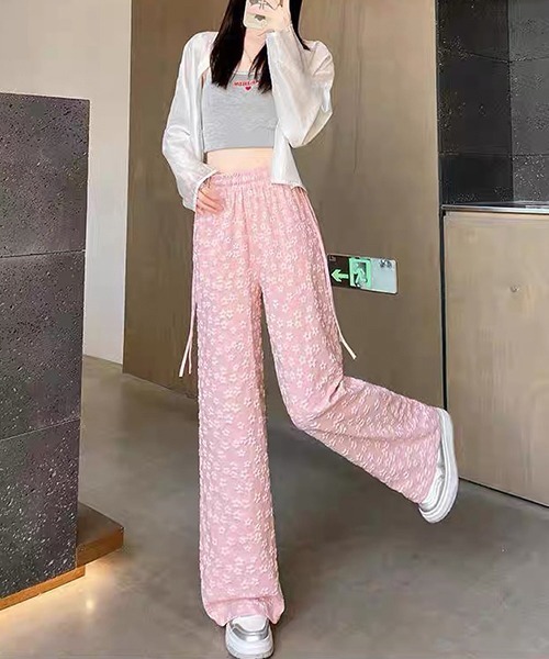 gossip！ロサンゼルス（ゴシップロサンゼルス）の「リボンウエスト 立体フラワーパターン フェミニンワイドパンツ【4色展開】（その他パンツ・レディース・ブラック/ブルー/ホワイト/ピンク・FREE）」の10枚目の写真