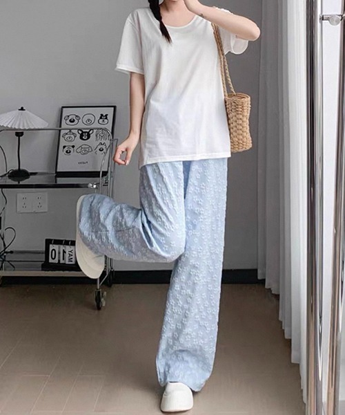 gossip！ロサンゼルス（ゴシップロサンゼルス）の「リボンウエスト 立体フラワーパターン フェミニンワイドパンツ【4色展開】（その他パンツ・レディース・ブラック/ブルー/ホワイト/ピンク・FREE）」の7枚目の写真