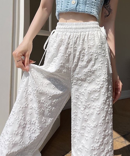 gossip！ロサンゼルス（ゴシップロサンゼルス）の「リボンウエスト 立体フラワーパターン フェミニンワイドパンツ【4色展開】（その他パンツ・レディース・ブラック/ブルー/ホワイト/ピンク・FREE）」の13枚目の写真