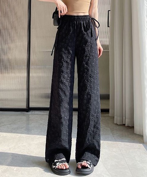 gossip！ロサンゼルス（ゴシップロサンゼルス）の「リボンウエスト 立体フラワーパターン フェミニンワイドパンツ【4色展開】（その他パンツ・レディース・ブラック/ブルー/ホワイト/ピンク・FREE）」の15枚目の写真