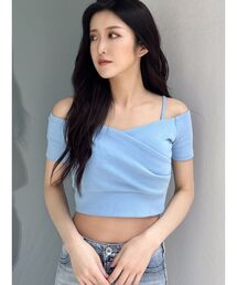 GYDA | ハーフスリーブカシュクールオフショルショートトップス(Tシャツ/カットソー)