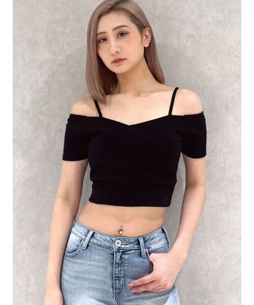GYDA（ジェイダ）の「ハーフスリーブカシュクールオフショルショートトップス（Tシャツ/カットソー・レディース・ブラック/オフホワイト/スカイブルー・FREE）」の13枚目の写真