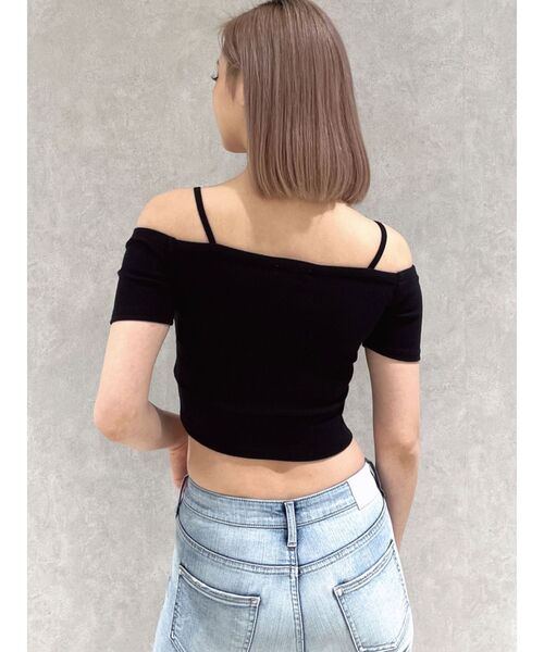 ハーフスリーブカシュクールオフショルショートトップス（T