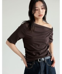 Re:EDIT | とろみリブカットソーワンショルダーシャーリングトップス(Tシャツ/カットソー)