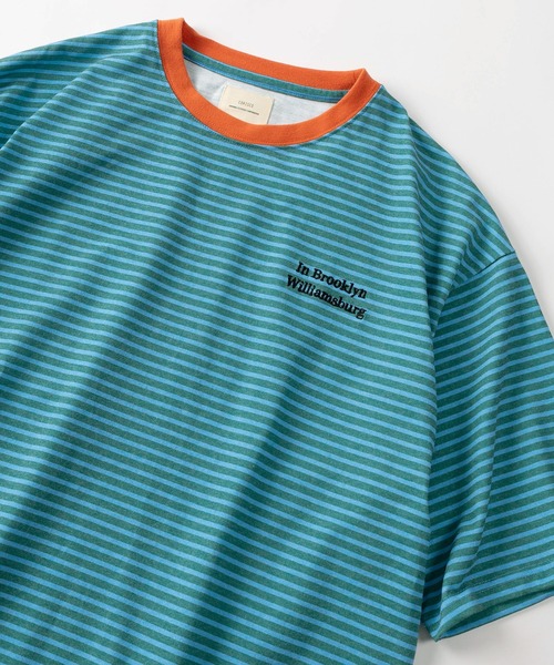 make a ray!(メイク ア レイ!)の「【81】ワンポイント刺繍 リンガーデザイン レトロボーダー Tシャツ/オーバーサイズ(Tシャツ/カットソー・メンズ・グレー/ブルー/ブラック/オレンジ・M/L/XL)」の3枚目の写真