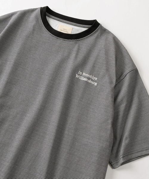 make a ray!(メイク ア レイ!)の「【81】ワンポイント刺繍 リンガーデザイン レトロボーダー Tシャツ/オーバーサイズ(Tシャツ/カットソー・メンズ・グレー/ブルー/ブラック/オレンジ・M/L/XL)」の2枚目の写真