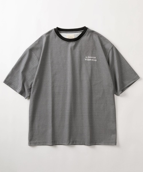 make a ray!(メイク ア レイ!)の「【81】ワンポイント刺繍 リンガーデザイン レトロボーダー Tシャツ/オーバーサイズ(Tシャツ/カットソー・メンズ・グレー/ブルー/ブラック/オレンジ・M/L/XL)」の5枚目の写真