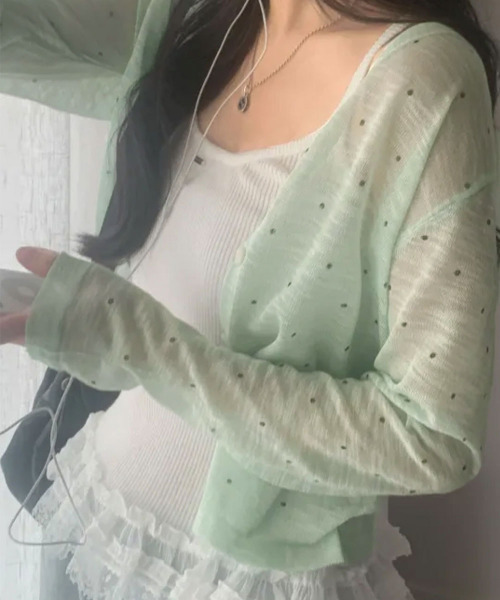 VIVID LADY（ビビッドレディー）の「ドット シアー ニットカーディガン（カーディガン/ボレロ・レディース・アイボリー/ブラック/ミント・FREE）」の13枚目の写真