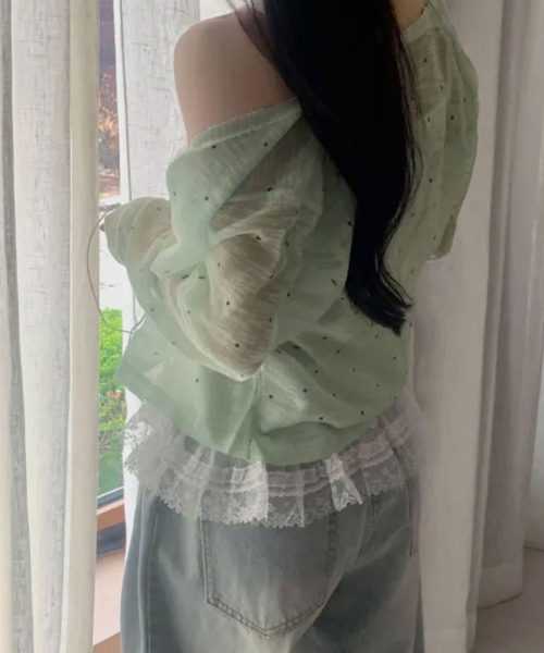 VIVID LADY（ビビッドレディー）の「ドット シアー ニットカーディガン（カーディガン/ボレロ・レディース・アイボリー/ブラック/ミント・FREE）」の14枚目の写真