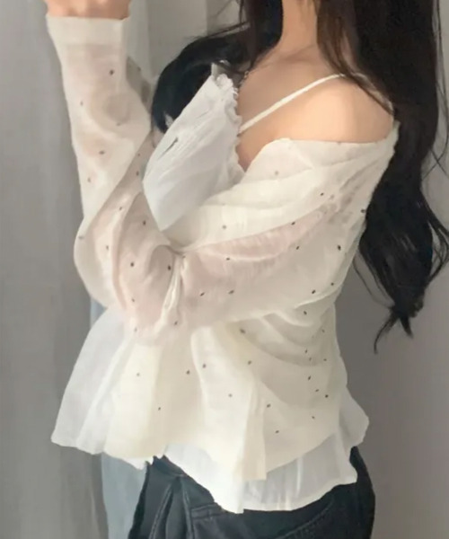 VIVID LADY（ビビッドレディー）の「ドット シアー ニットカーディガン（カーディガン/ボレロ・レディース・アイボリー/ブラック/ミント・FREE）」の8枚目の写真