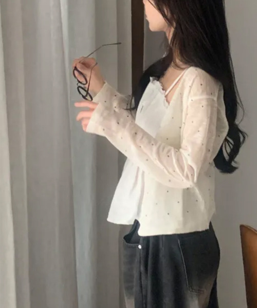 VIVID LADY（ビビッドレディー）の「ドット シアー ニットカーディガン（カーディガン/ボレロ・レディース・アイボリー/ブラック/ミント・FREE）」の17枚目の写真