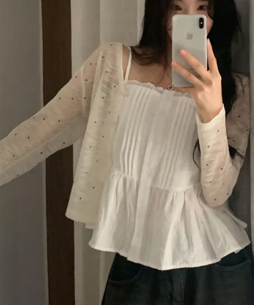 VIVID LADY（ビビッドレディー）の「ドット シアー ニットカーディガン（カーディガン/ボレロ・レディース・アイボリー/ブラック/ミント・FREE）」の18枚目の写真