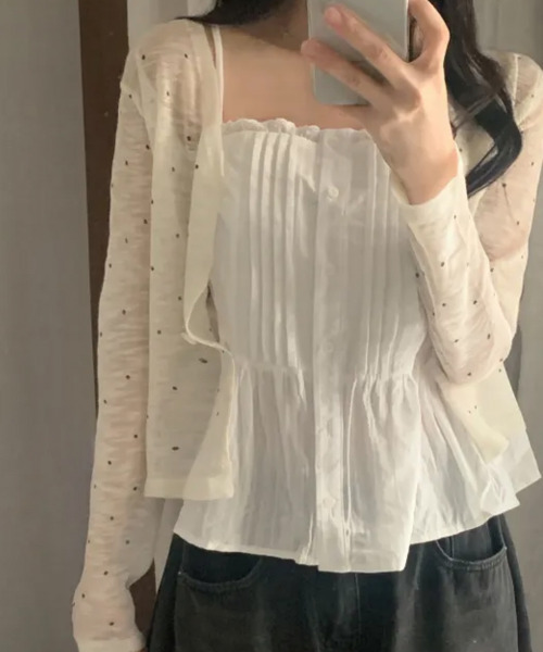 VIVID LADY（ビビッドレディー）の「ドット シアー ニットカーディガン（カーディガン/ボレロ・レディース・アイボリー/ブラック/ミント・FREE）」の19枚目の写真