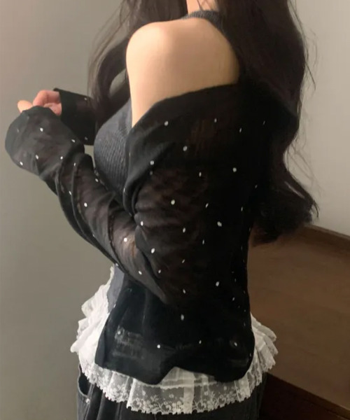 VIVID LADY（ビビッドレディー）の「ドット シアー ニットカーディガン（カーディガン/ボレロ・レディース・アイボリー/ブラック/ミント・FREE）」の12枚目の写真