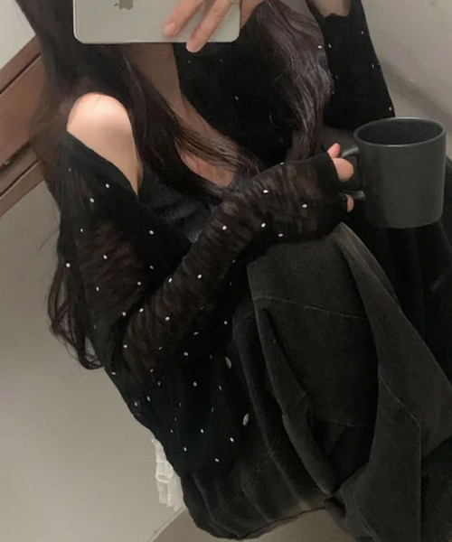 VIVID LADY（ビビッドレディー）の「ドット シアー ニットカーディガン（カーディガン/ボレロ・レディース・アイボリー/ブラック/ミント・FREE）」の22枚目の写真