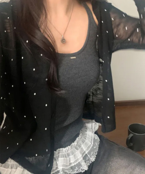 VIVID LADY（ビビッドレディー）の「ドット シアー ニットカーディガン（カーディガン/ボレロ・レディース・アイボリー/ブラック/ミント・FREE）」の11枚目の写真