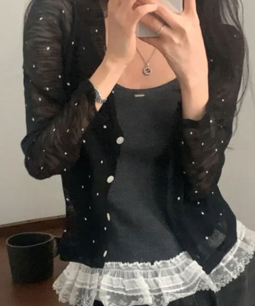 VIVID LADY（ビビッドレディー）の「ドット シアー ニットカーディガン（カーディガン/ボレロ・レディース・アイボリー/ブラック/ミント・FREE）」の10枚目の写真