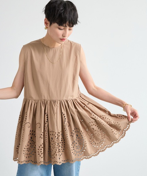 BARNYARDSTORM（バンヤードストーム）の「BARNYARDSTORM / カットワークノースリブラウス / ハンドウォッシャブル（シャツ/ブラウス・レディース・ベージュ/ブラック・S/M）」の7枚目の写真