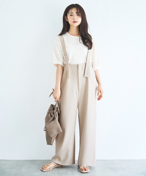 NOBLE　2024SS　ハイウエストサロペットパンツ　ベージュ38 NOBLE 2024SS ハイウエストサロペットパンツ ベージュ38