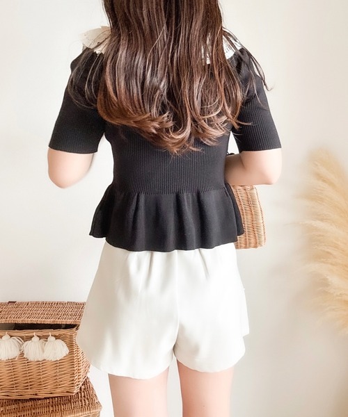 merrylatte（メリーラテ）の「エンブロイダリーレースペプラム半袖ニット（ニット/セーター・レディース・ブラック・MEDIUM）」の13枚目の写真