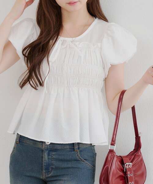 Another Branch olive des olive（アナザーブランチオリーブデオリーブ）の「シャーリングペプラムブラウス（シャツ/ブラウス・レディース・チェック/ブラック/オフホワイト/ドット・FREE）」の12枚目の写真