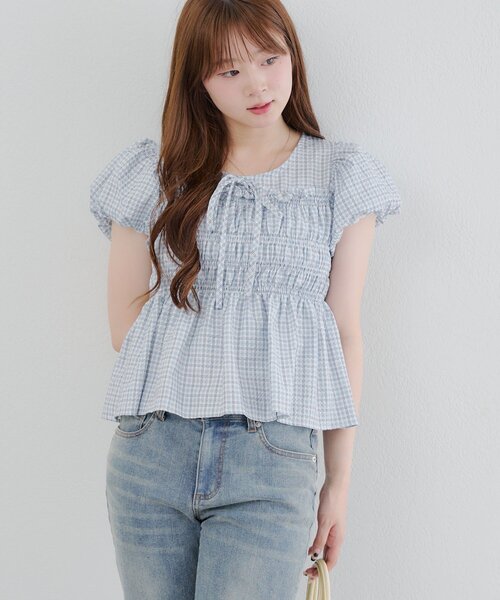 Another Branch olive des olive（アナザーブランチオリーブデオリーブ）の「シャーリングペプラムブラウス（シャツ/ブラウス・レディース・チェック/ブラック/オフホワイト/ドット・FREE）」の22枚目の写真