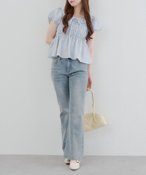 Another Branch olive des olive（アナザーブランチオリーブデオリーブ）の「シャーリングペプラムブラウス（シャツ/ブラウス・レディース・チェック/ブラック/オフホワイト/ドット・FREE）」の17枚目の写真