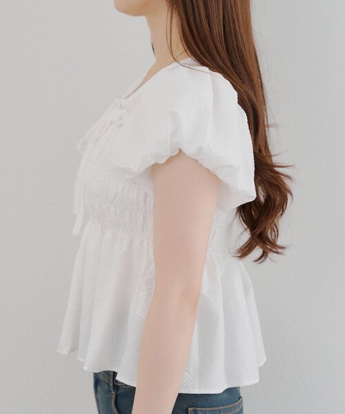 Another Branch olive des olive（アナザーブランチオリーブデオリーブ）の「シャーリングペプラムブラウス（シャツ/ブラウス・レディース・チェック/ブラック/オフホワイト/ドット・FREE）」の14枚目の写真