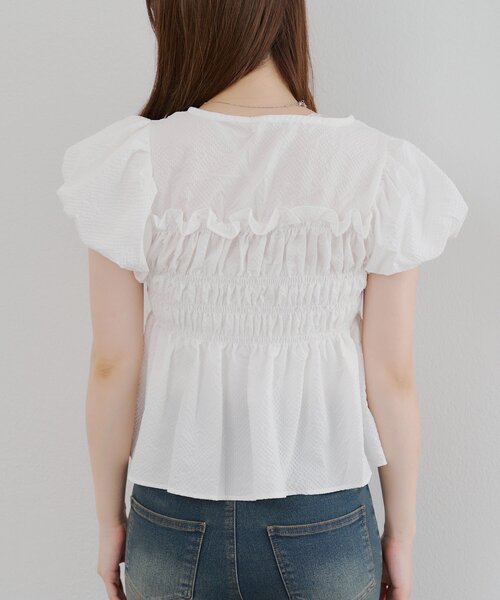 Another Branch olive des olive（アナザーブランチオリーブデオリーブ）の「シャーリングペプラムブラウス（シャツ/ブラウス・レディース・チェック/ブラック/オフホワイト/ドット・FREE）」の13枚目の写真