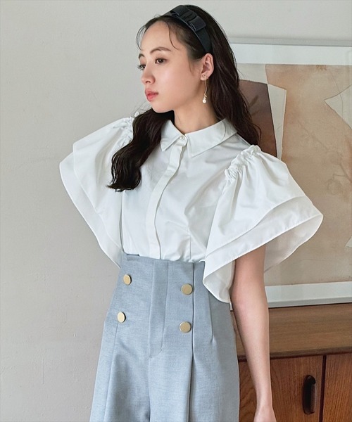 SWINGLE（スウィングル）の「2WAYオープンショルダーシャツブラウス（シャツ/ブラウス・レディース・オフホワイト/ブルー系その他/イエロー・FREE）」の9枚目の写真