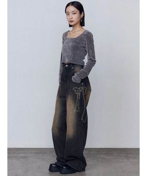 セール】リボングラフィックルーズジーンズ（デニムパンツ）｜EMODA