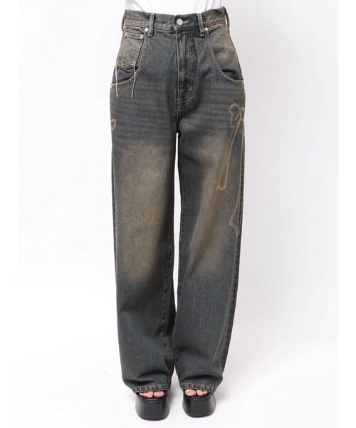 リボングラフィックルーズジーンズ（デニムパンツ）｜EMODA