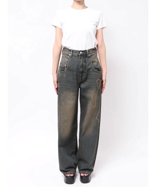 セール】リボングラフィックルーズジーンズ（デニムパンツ