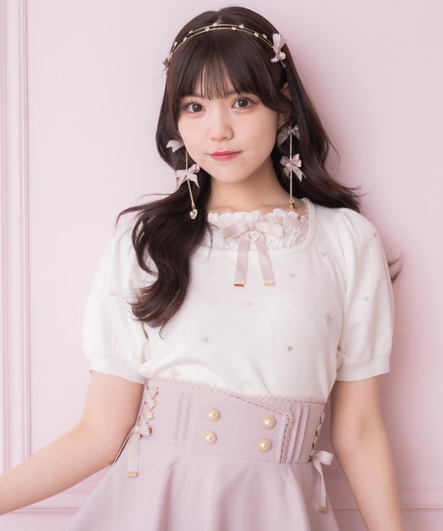 セール】ハート刺繍レイヤード風ニットトップス（ニット