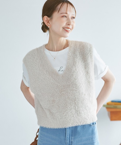 ROPE' PICNIC（ロペピクニック）の「ショートフェザーニットベスト（ベスト・レディース・パープル系その他/ダークブラウン/ライトグレー/ベージュ・FREE）」の8枚目の写真