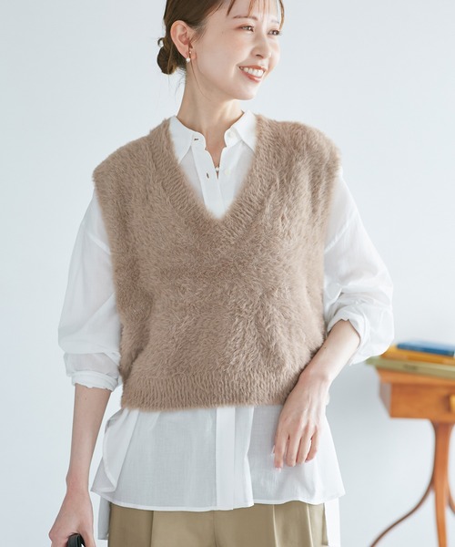 ROPE' PICNIC（ロペピクニック）の「ショートフェザーニットベスト（ベスト・レディース・パープル系その他/ダークブラウン/ライトグレー/ベージュ・FREE）」の22枚目の写真